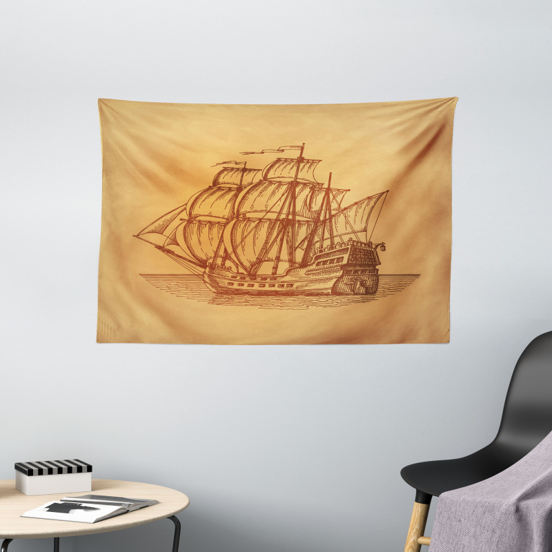 Marine Frigate Art Wide Tapestry