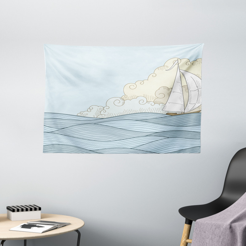 Doodle Style Ocean Wide Tapestry