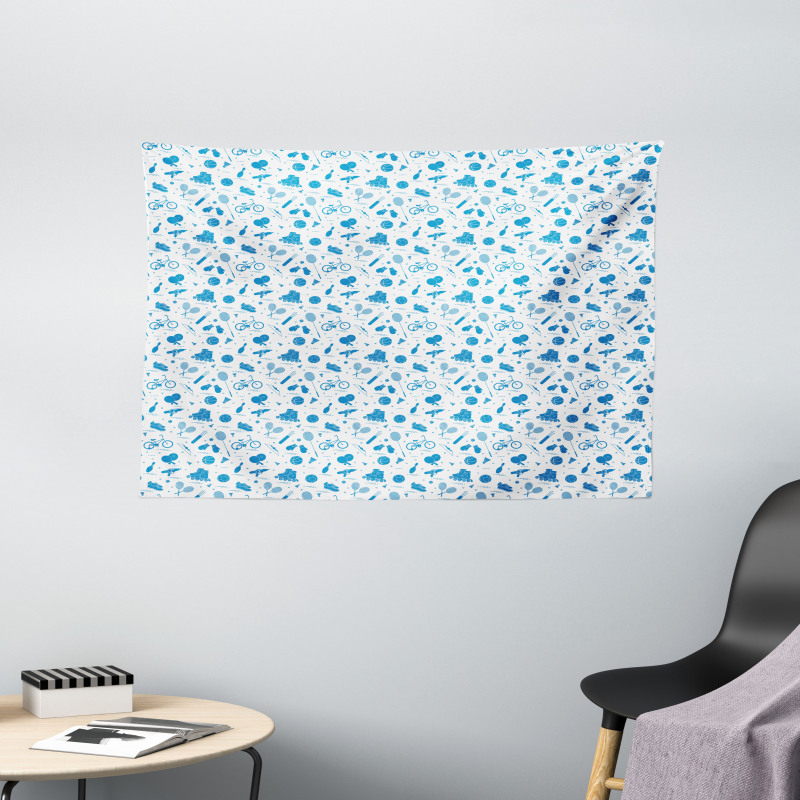 Blue White Wide Tapestry