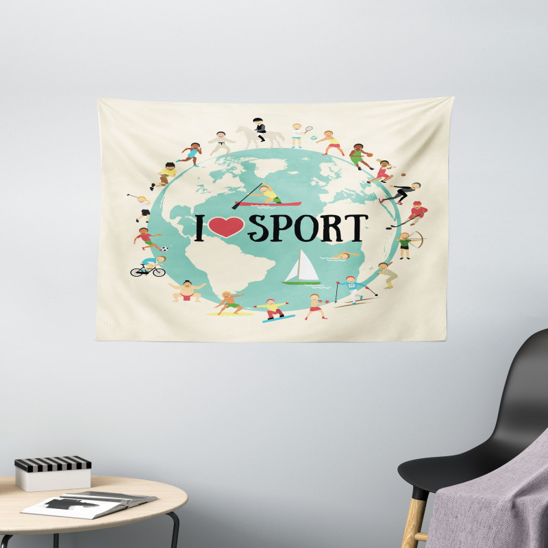 I Love Sports Words Wide Tapestry