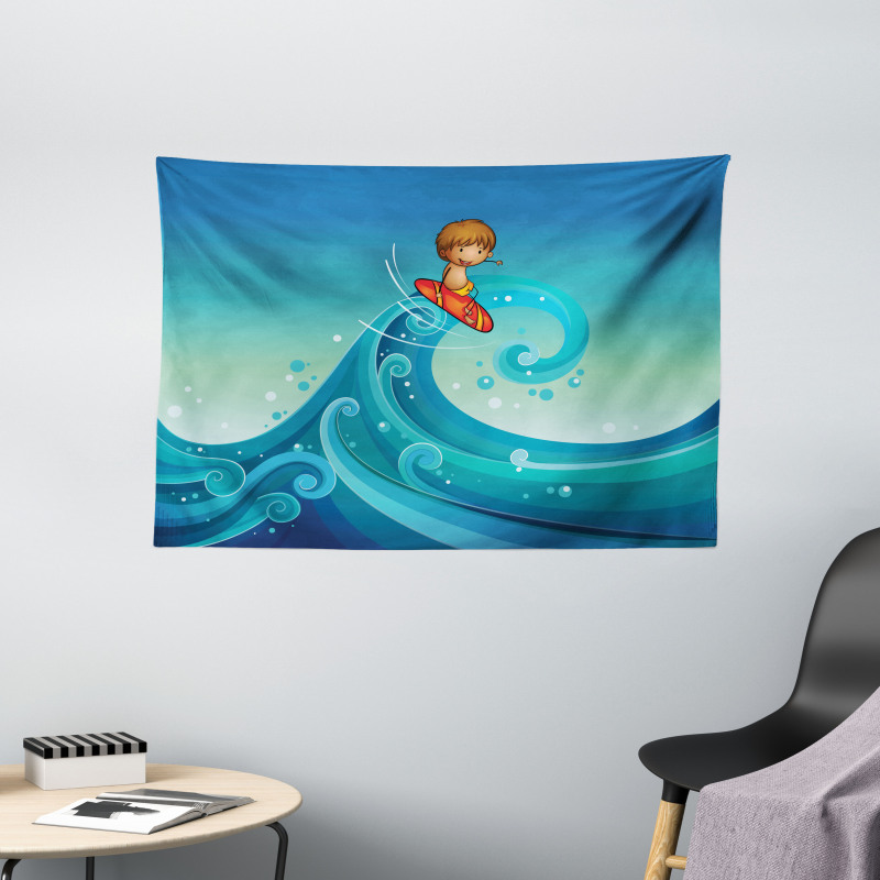Surfing Baby Waves Wide Tapestry