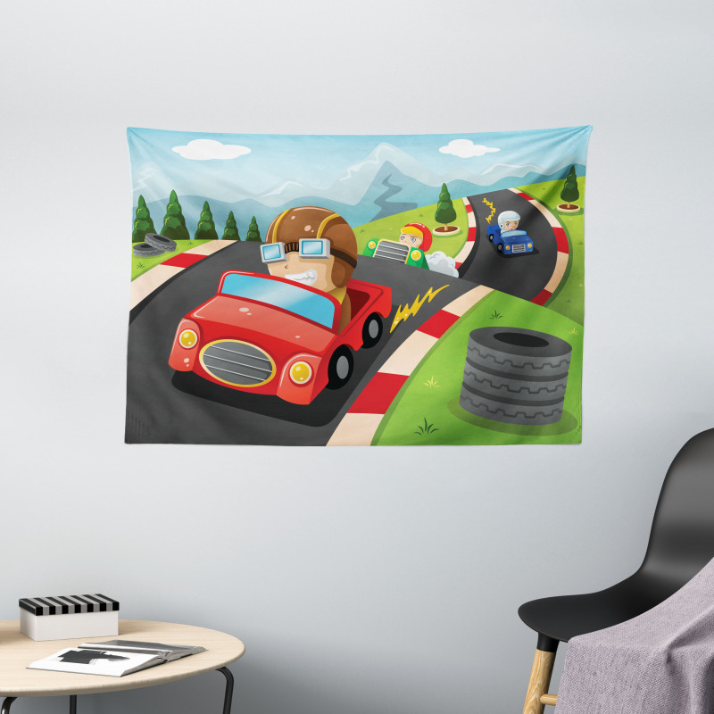 Auto Racing Boys Wide Tapestry