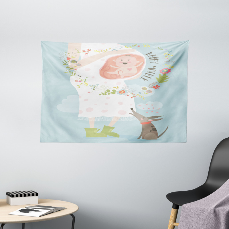 Happy Mother Words Wide Tapestry