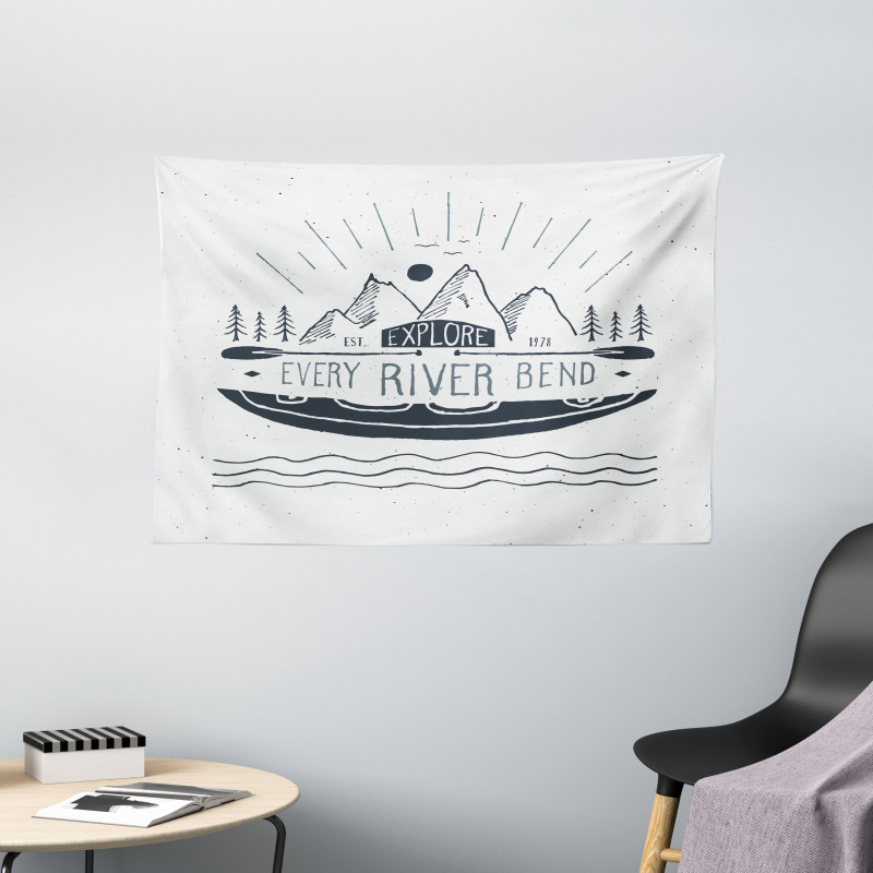 Sketch Style Mountains Wide Tapestry