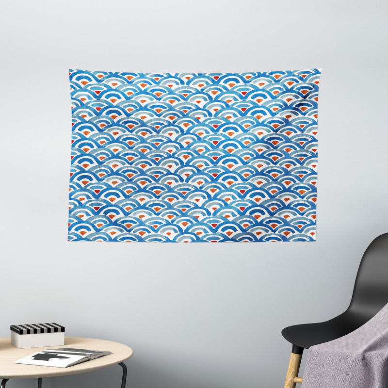 Watercolor Fish Skin Wide Tapestry