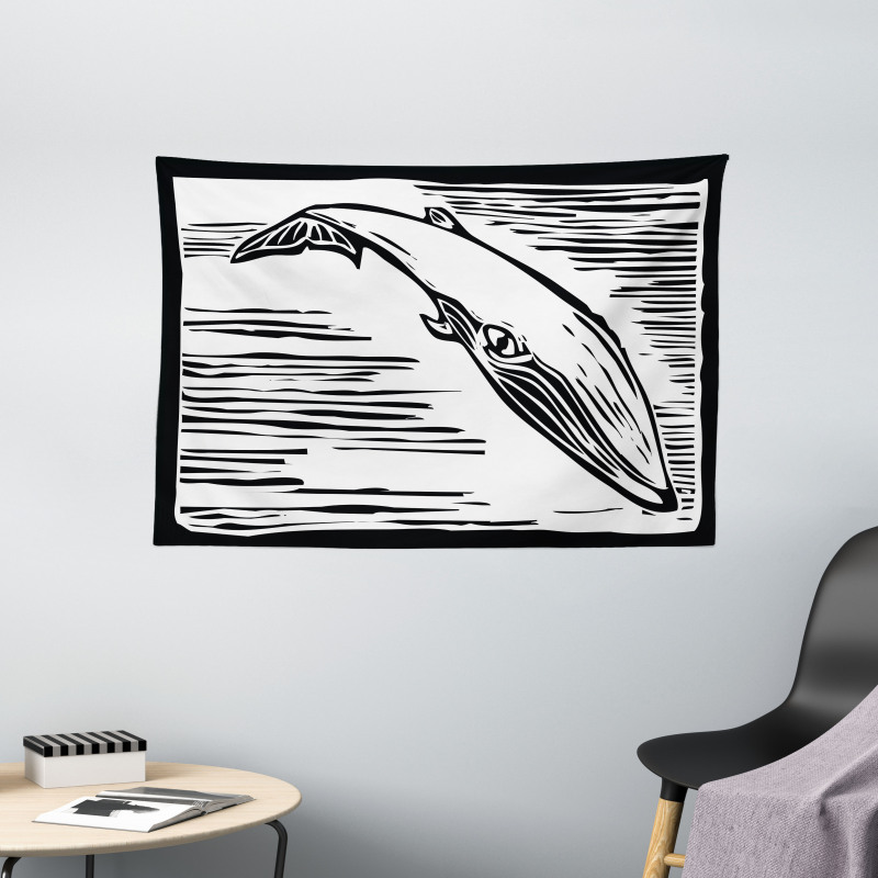 Vintage Style Sea Mammal Wide Tapestry