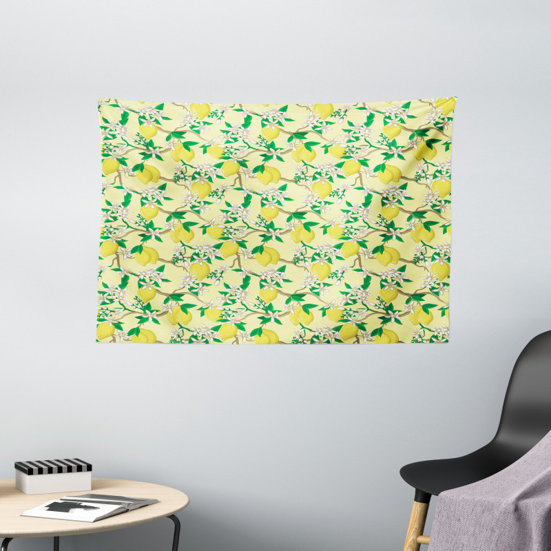 Blooming Lemon Flowers Wide Tapestry