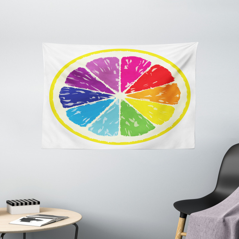 Rainbow Citrus Slice Wide Tapestry