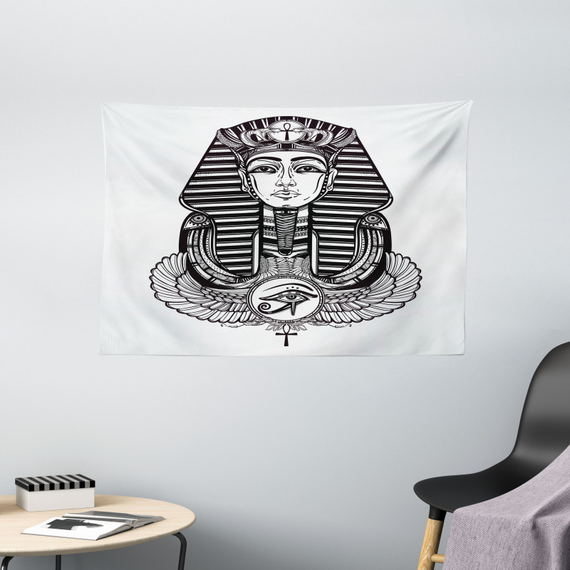 Vintage Pharaoh Tattoo Wide Tapestry