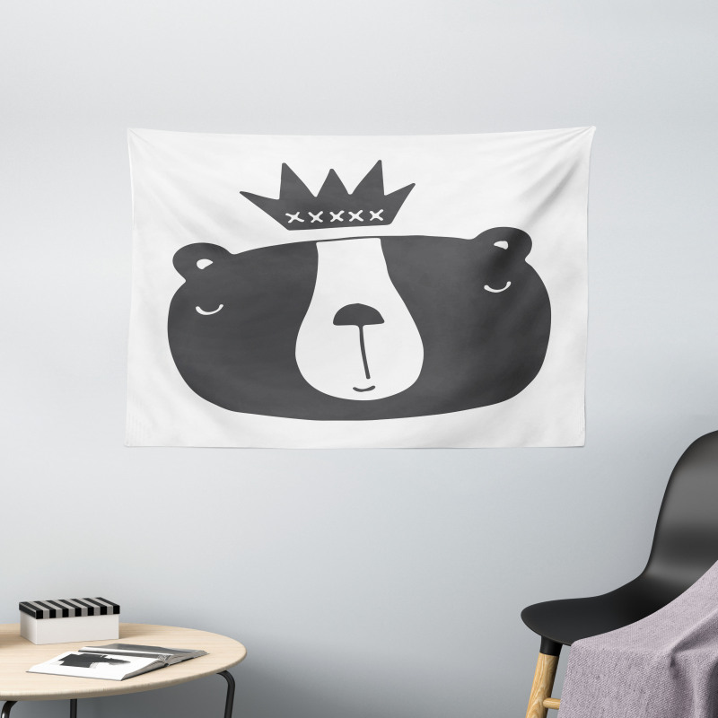 Humorous Bear in Crown Wide Tapestry