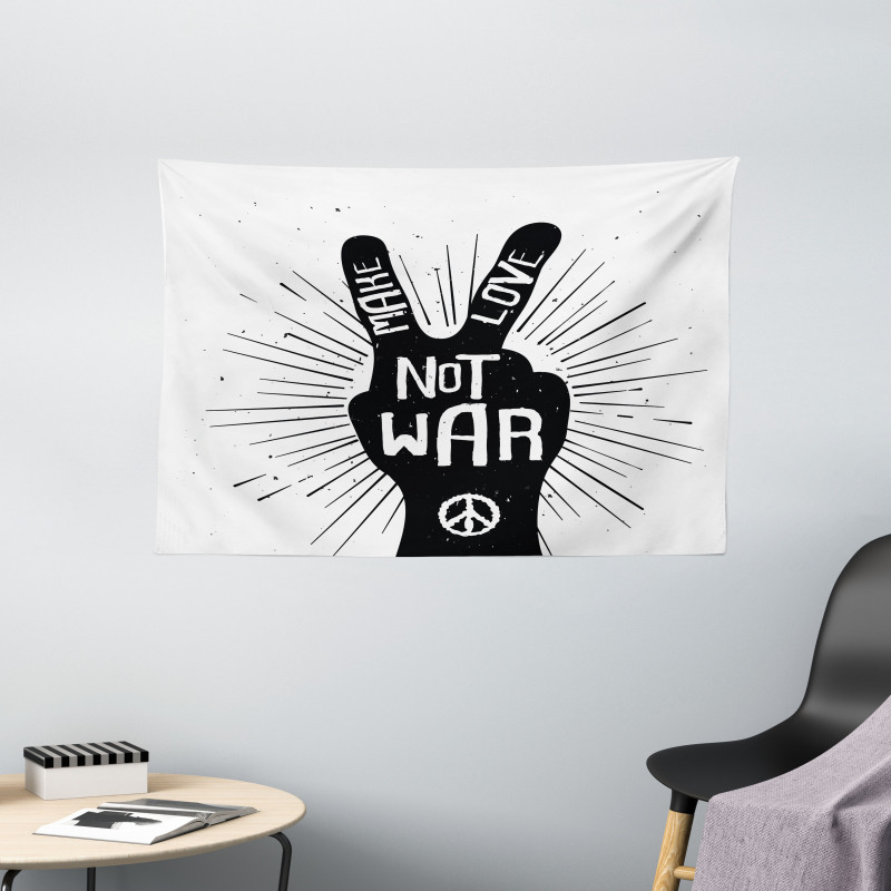 Sixties Pacifist Slogan Wide Tapestry
