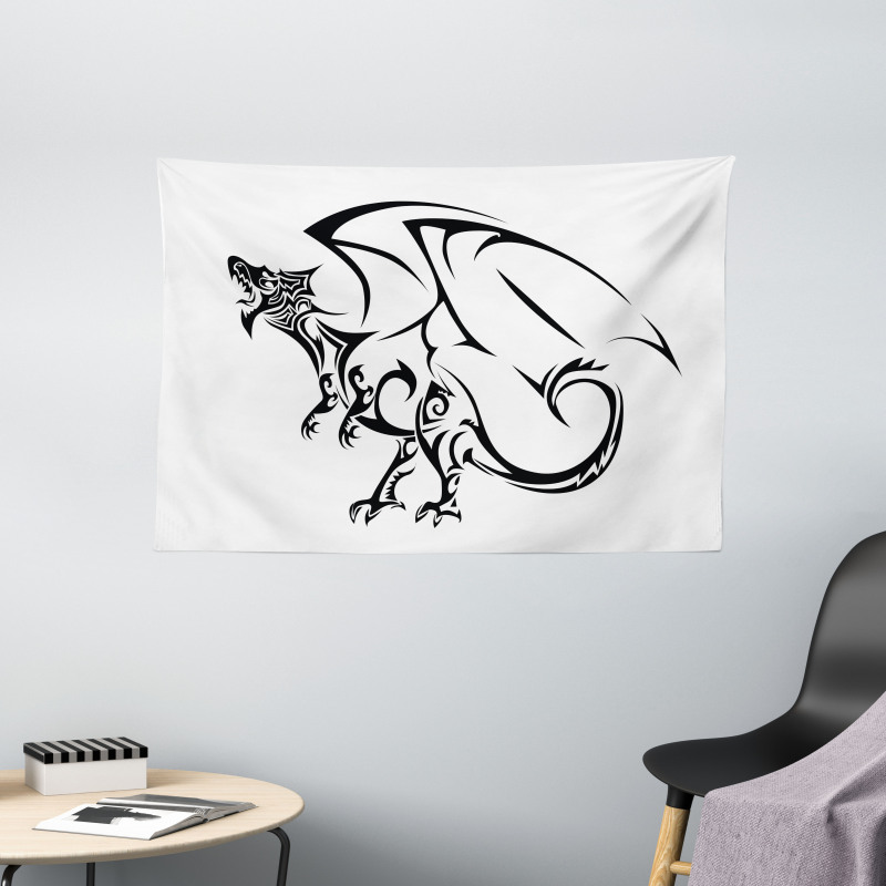 Tribal Dragon Sketch Wide Tapestry