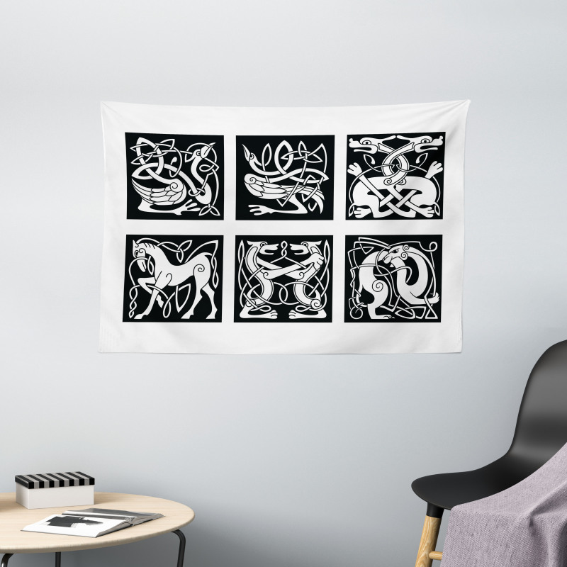 Tribal Abstract Animals Wide Tapestry