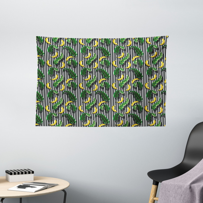 Yummy Banana and Leaves Wide Tapestry