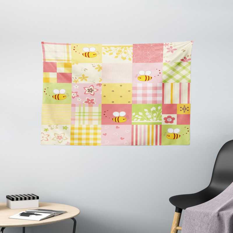 Floral and Geometric Tiles Wide Tapestry