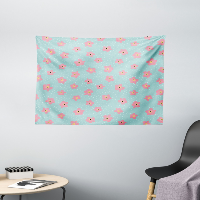 Cherry Blossom Flowers Wide Tapestry