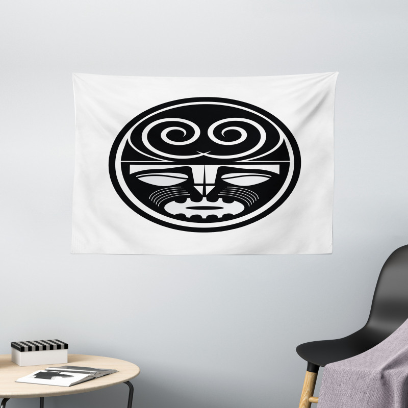 Black Maori Mask Design Wide Tapestry