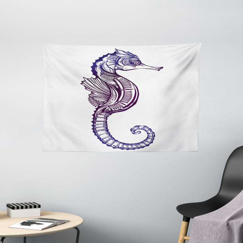 Boho Seahorse Tattoo Wide Tapestry