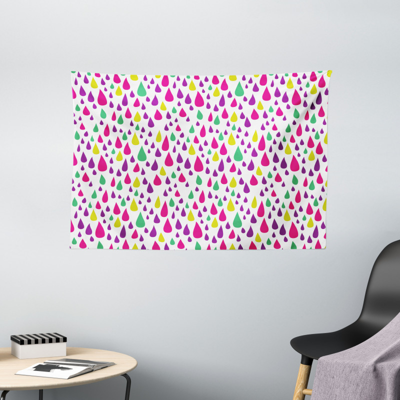 Multicolor Raindrops Wide Tapestry