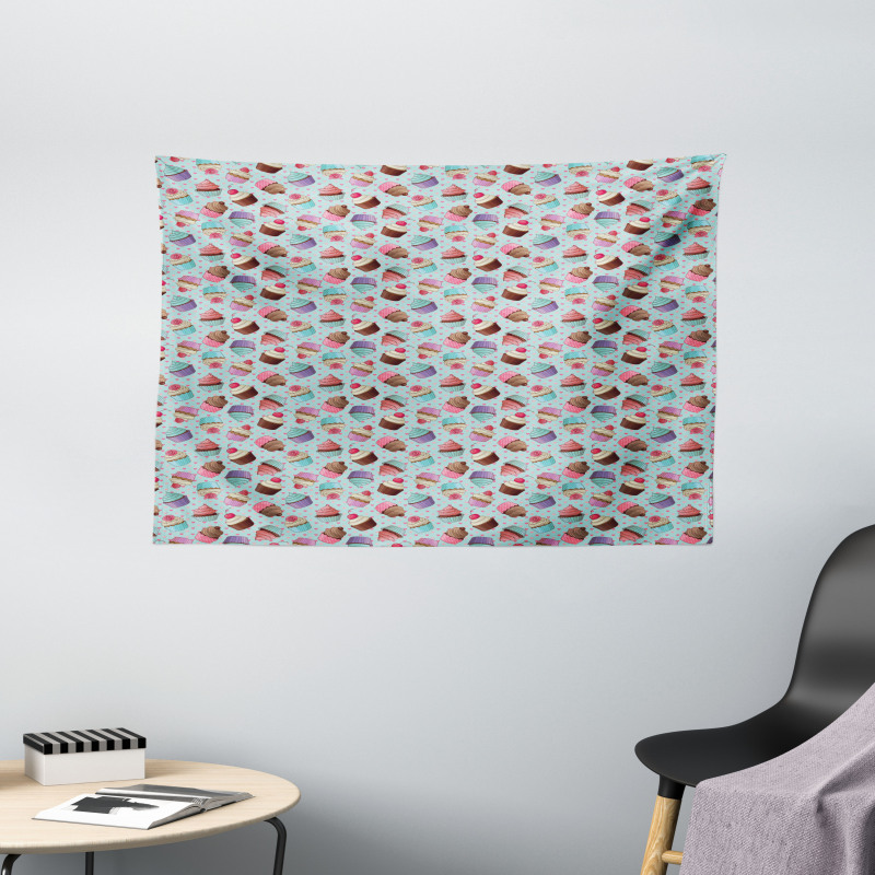 Hearts and Cupcakes Wide Tapestry