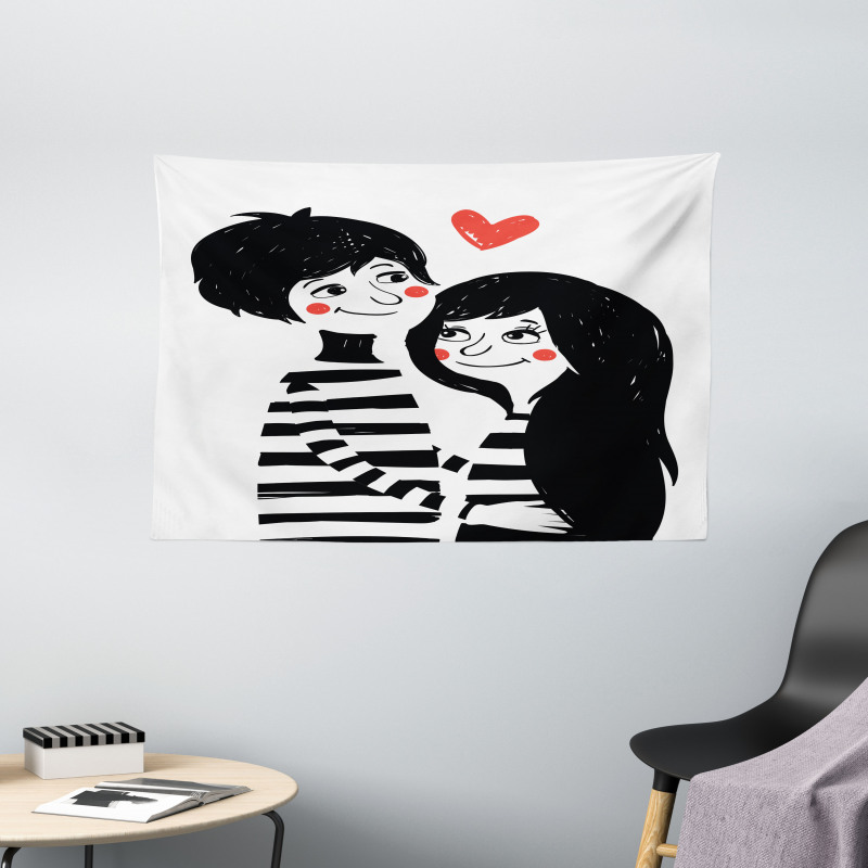 Romantic Young Couple Wide Tapestry