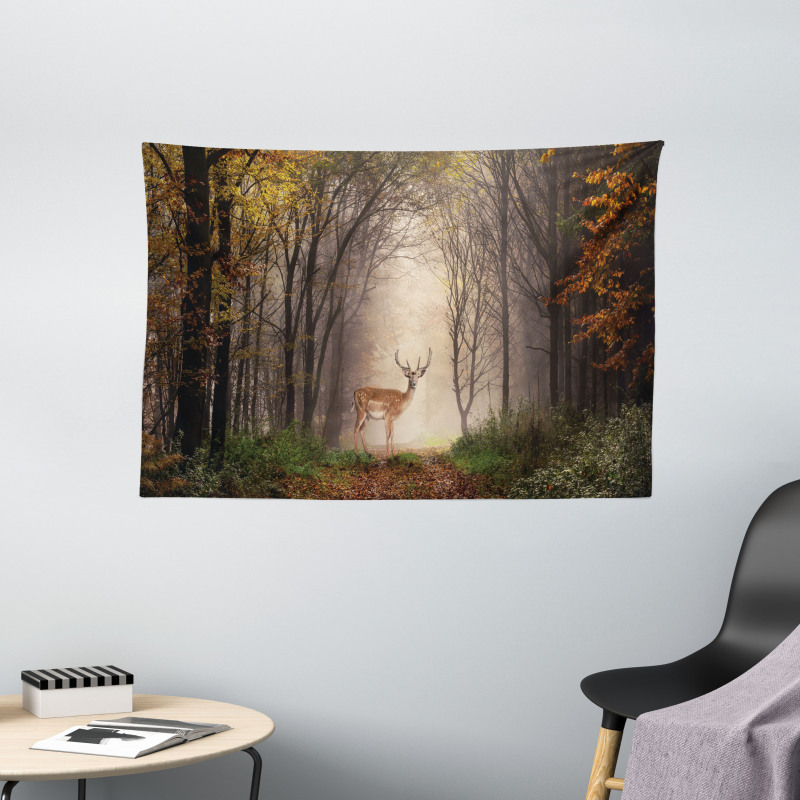 Deer Mystical Forest Wide Tapestry