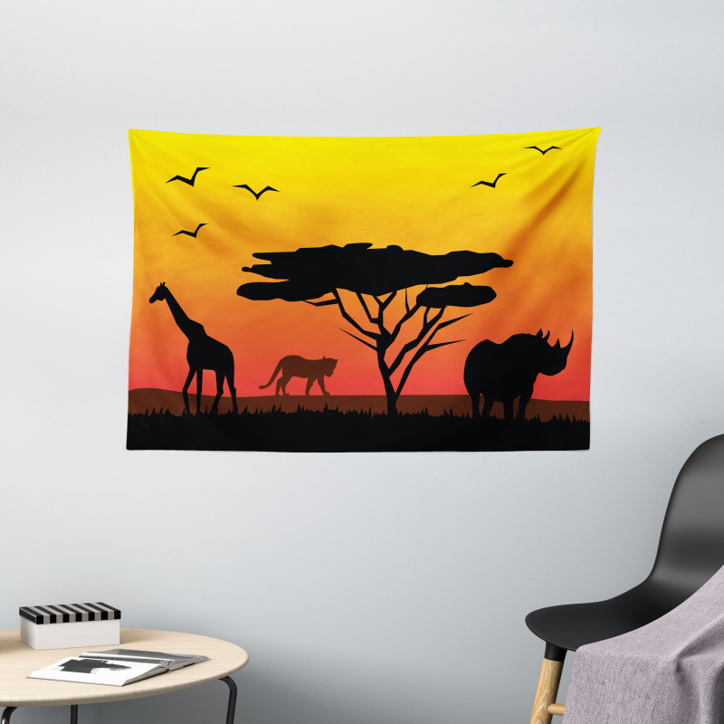 Silhouette of Animals Wide Tapestry