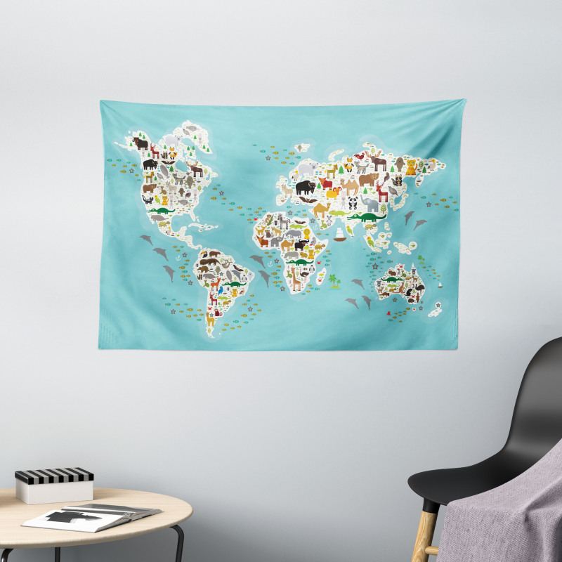 World Map Local Animal Wide Tapestry