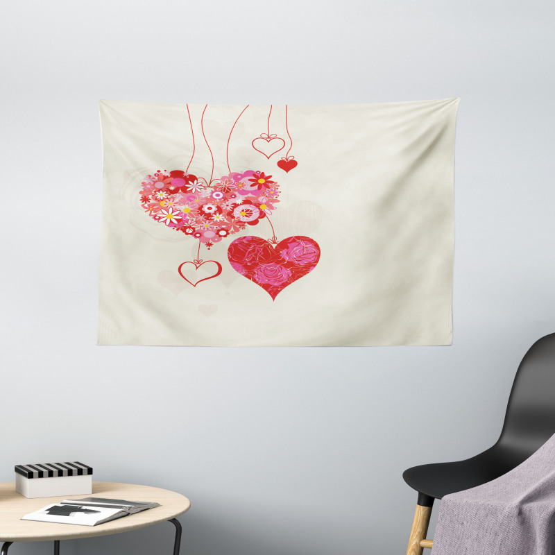 Ornamental Hearts Wide Tapestry