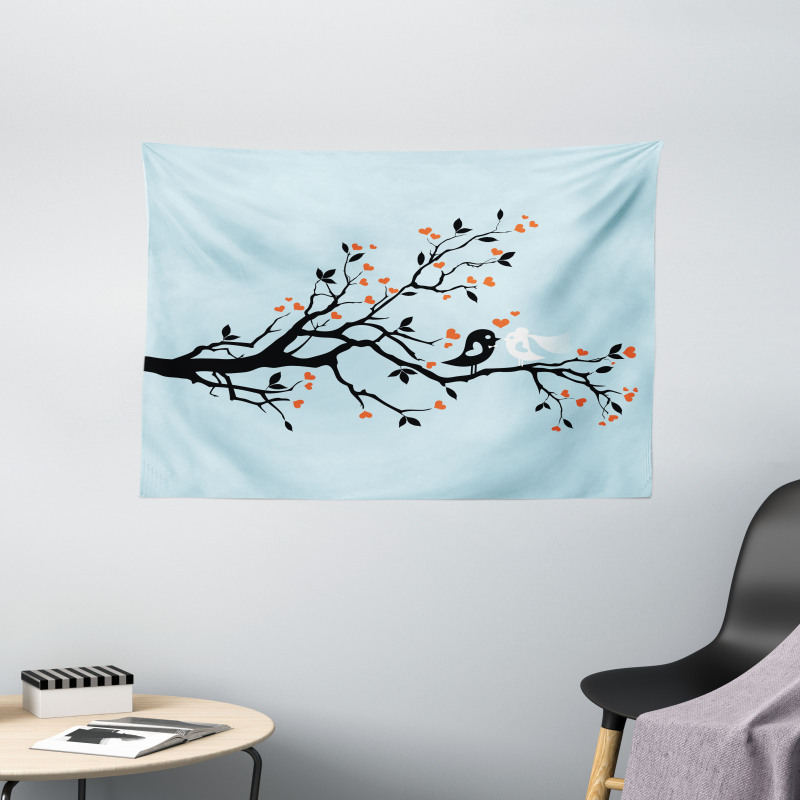 Happy Bird Couple Wide Tapestry