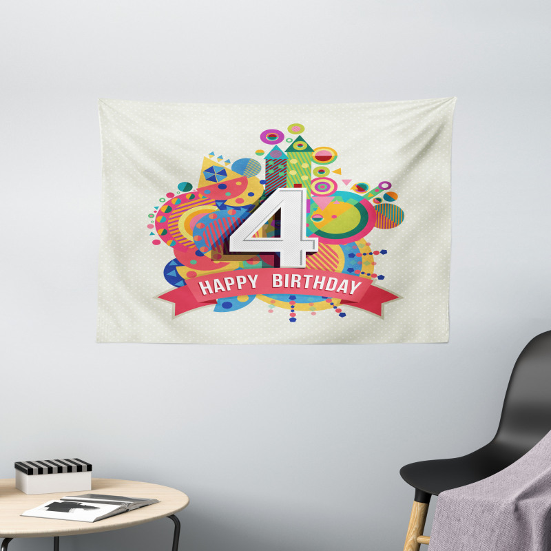 4 Years Old Colorful Wide Tapestry