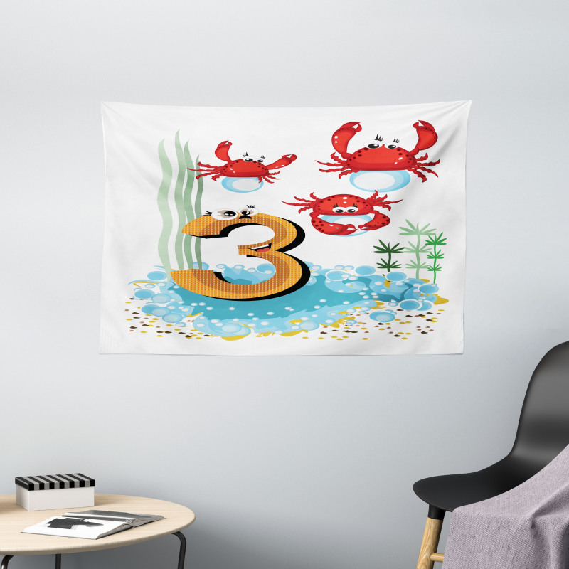 Sea Animals Kids Cartoon Wide Tapestry