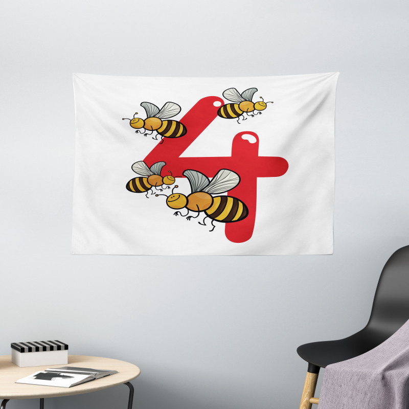 4 Hardworking Bees Wide Tapestry