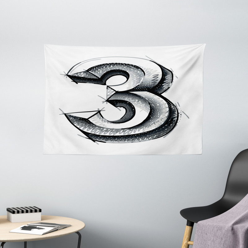 Sketchy Numeral 3 Wide Tapestry