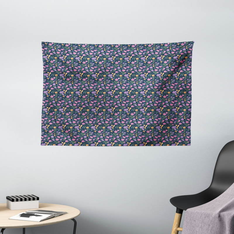 Tulips and Violet Pansy Wide Tapestry