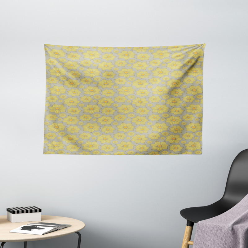 Doodle Yellow Petals Wide Tapestry