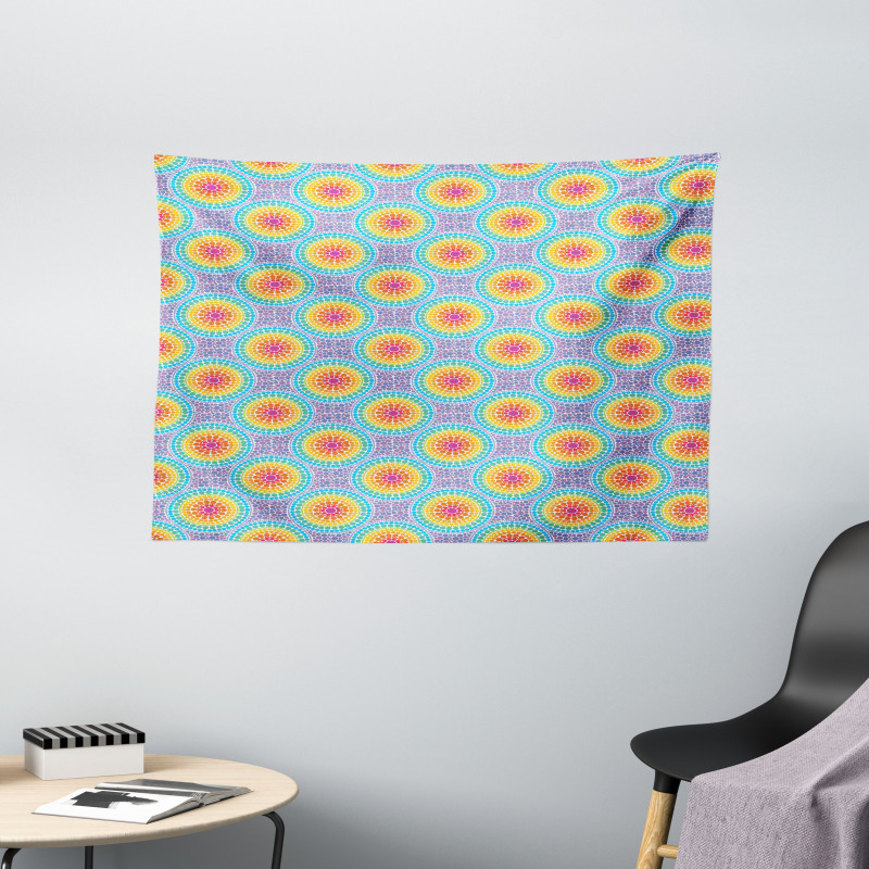 Rainbow Color Circles Wide Tapestry