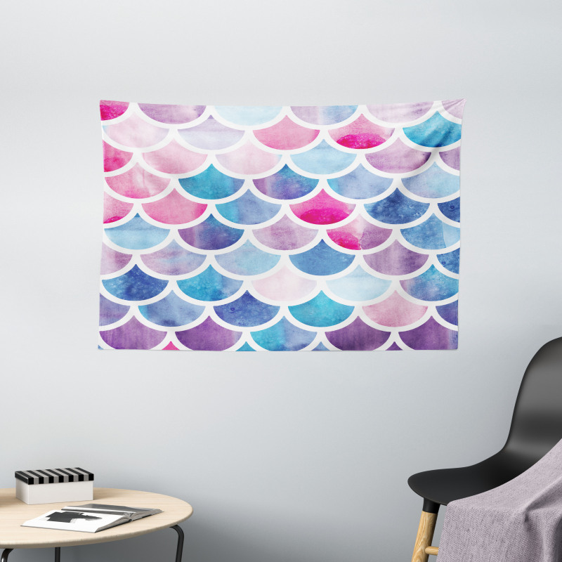 Pastel Mermaid Pattern Wide Tapestry