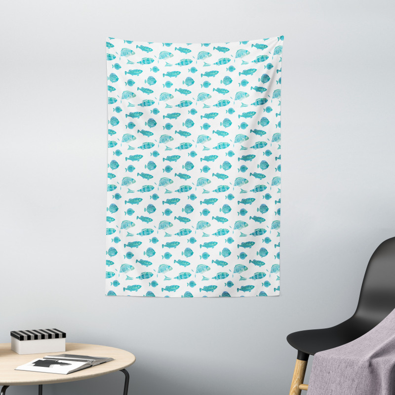 Doodle Art Aquatic Life Tapestry