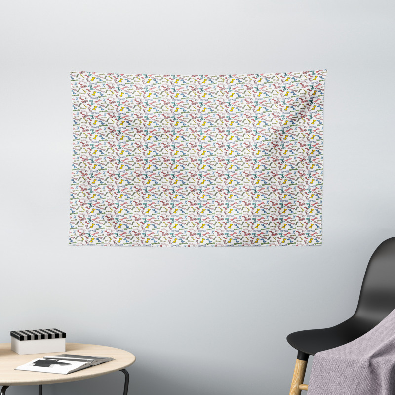 Colorful Bowties Doodle Wide Tapestry