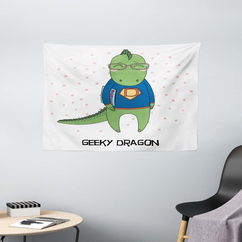 Nerd Dragon and Comic Book Wide Tapestry