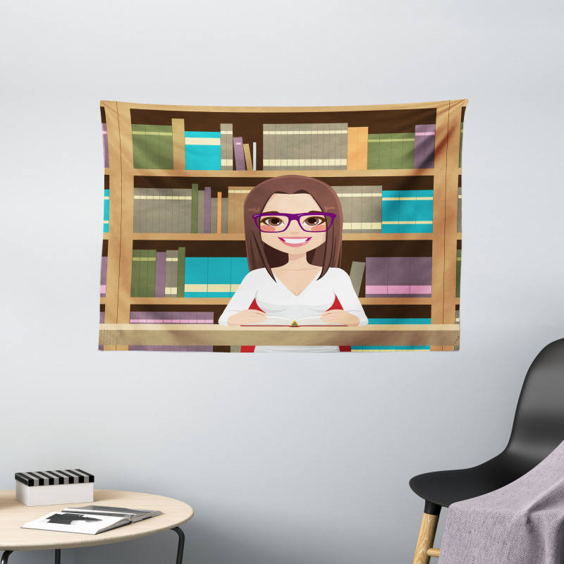 Student Girl Reading Book Wide Tapestry