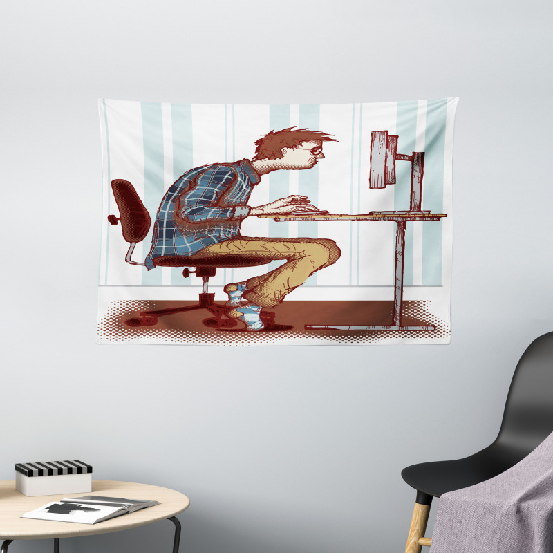Programmer Workaholic Guy Wide Tapestry