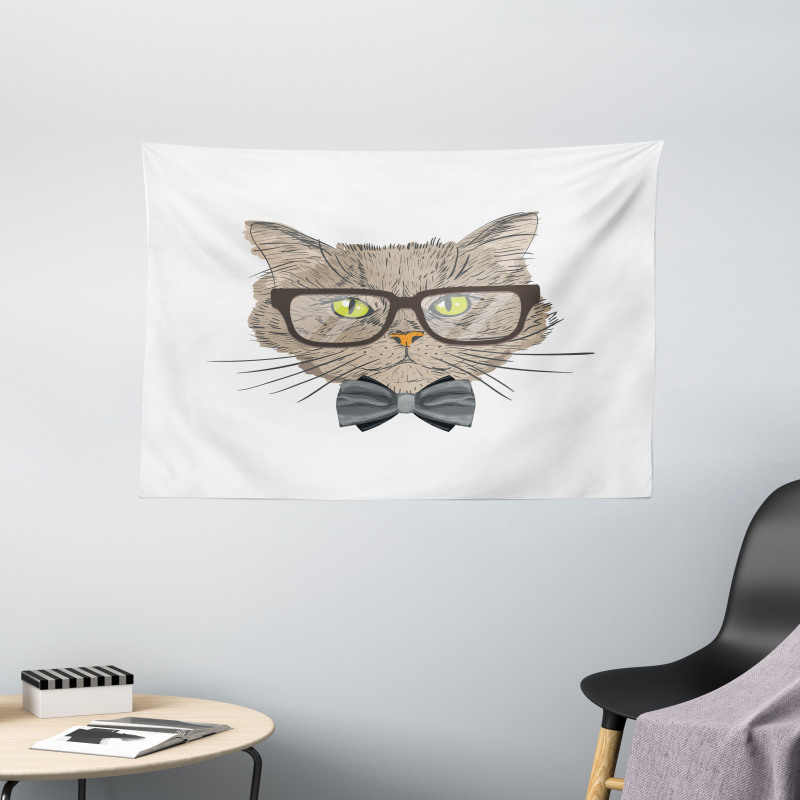Urban Style Hipster Cat Wide Tapestry