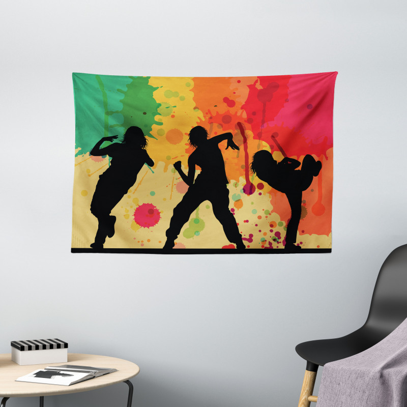 Girl Dancers Silhouette Wide Tapestry