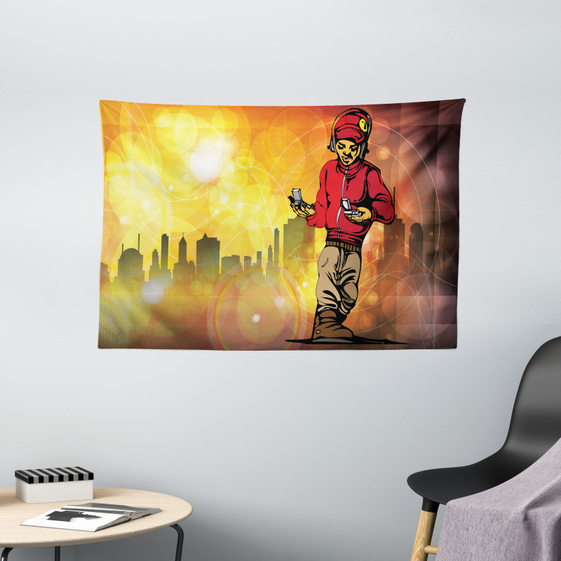 Rap Music City Skyline Wide Tapestry