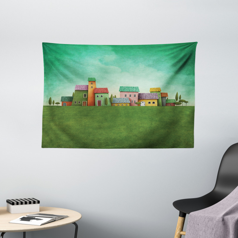 Village of Absurd Houses Wide Tapestry