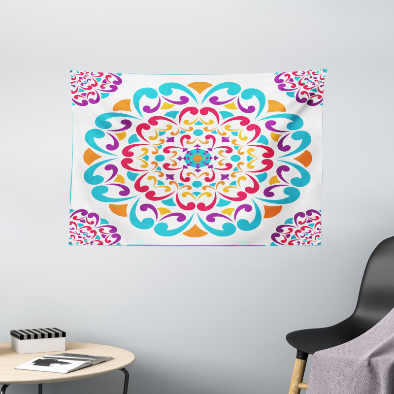 Colorful Swirls Wide Tapestry