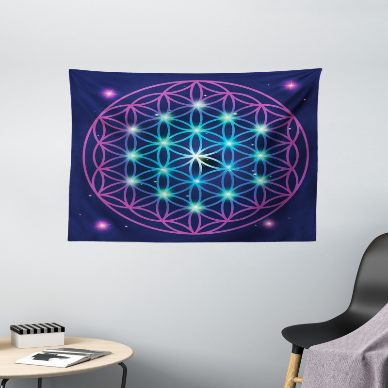 Ombre Flower of Life Wide Tapestry