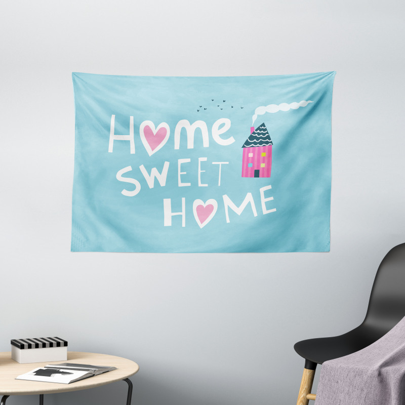 Graphic House and Chimney Wide Tapestry